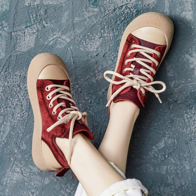 Casual Autumn Lace Up Color Block Leather Shoes