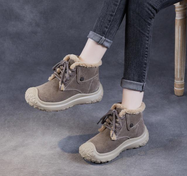 Women Cozy Warm Lace- Up Suede Snow Boots