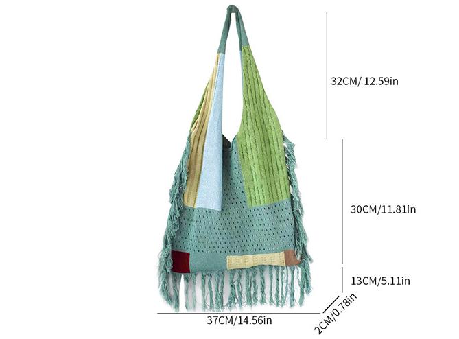 Casual Large Capacity Color Block Tassel Knit Shoulder Bag