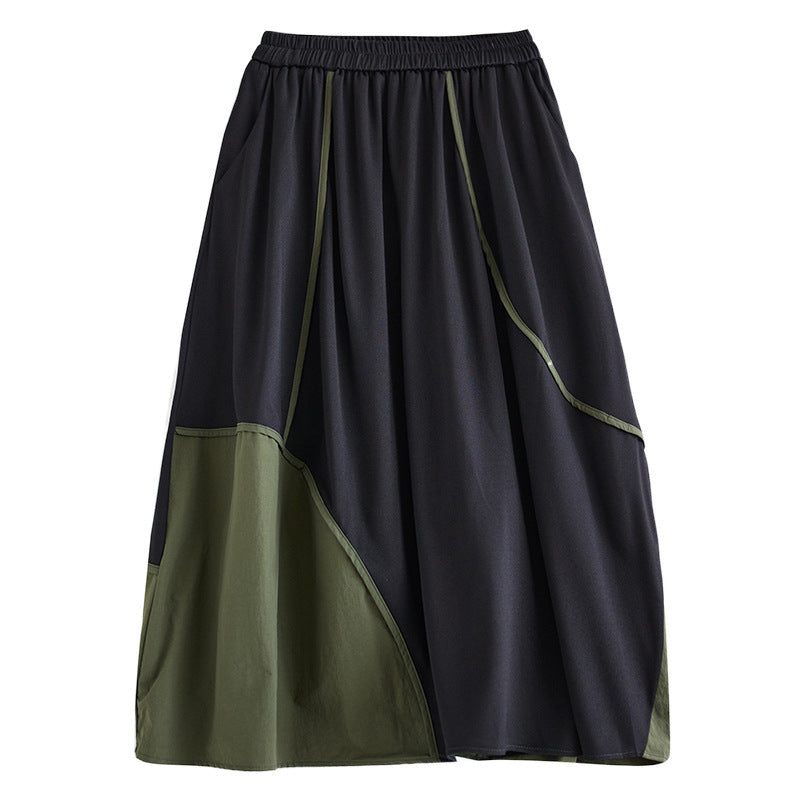 Casual Elastic Waist Asymmetric Color Block Skirts