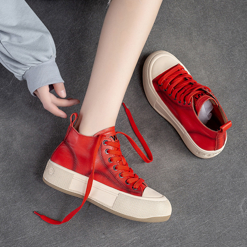 Women Casual Stylish High- Top Leather Casual Shoes