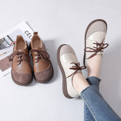 Women Commuting Suede Patchwork Casual Leather Shoes