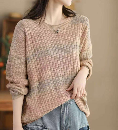 Autumn Winter Cozy Round Neck Knit Pullover Casual Sweaters