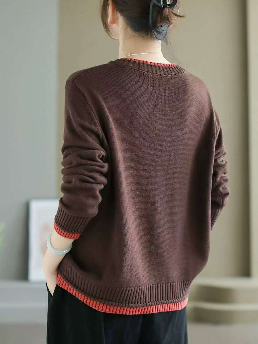 Women Casual Embroidered Knitted Sweater Cardigan