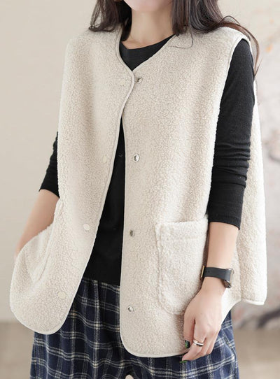 Women Solid Color Cozy Sherpa Vest