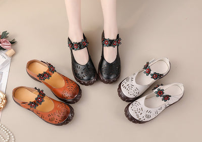 Women Flowers Hollow-Out Soft Sole Cowhide Sandals