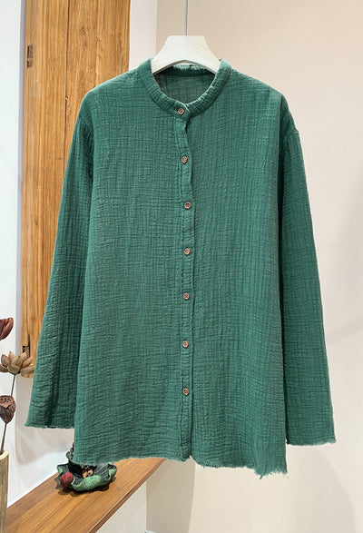 Women Casual Button- Up Textured Cotton Linen Shirts