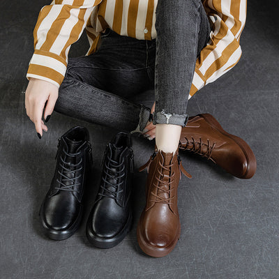 Women Retro Fold-Over Lace Up Martin Boots