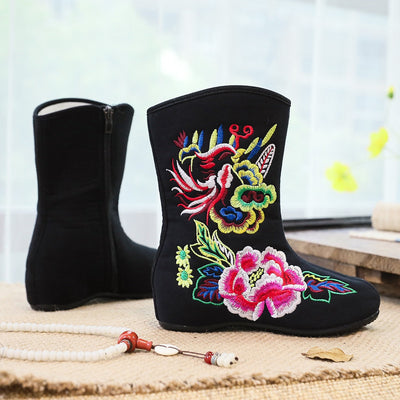 Women Traditional Floral Embroidered Fleece Cotton Boots