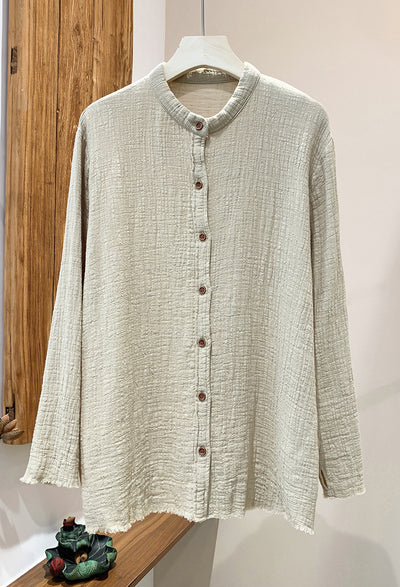 Women Casual Button- Up Textured Cotton Linen Shirts