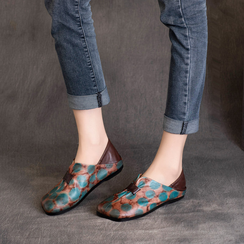 Retro Square Toe Color Block Casual Leather Flats