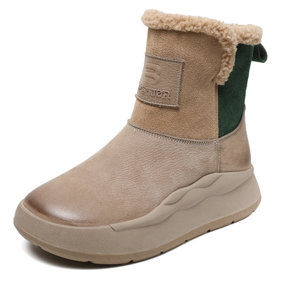 Women Retro Warm Fleece Lining Suede Leather Short Boots