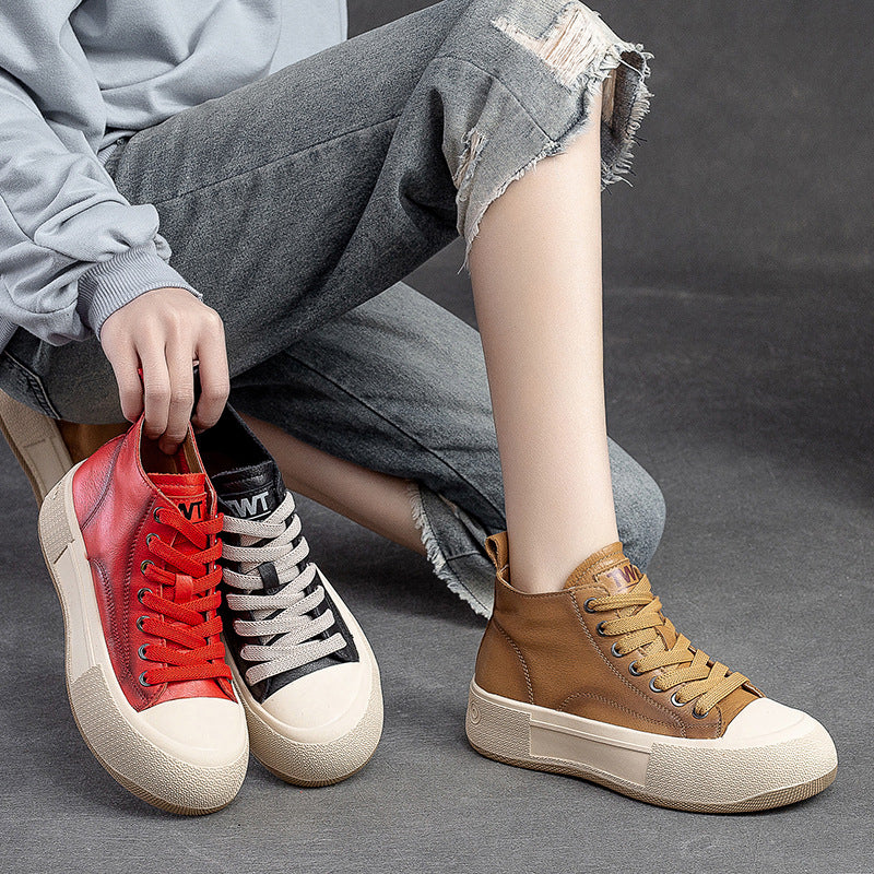 Women Casual Stylish High- Top Leather Casual Shoes