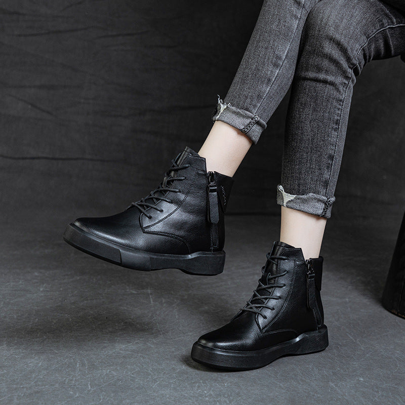 Women Retro Fold-Over Lace Up Martin Boots