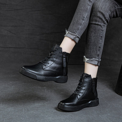 Women Retro Fold-Over Lace Up Martin Boots