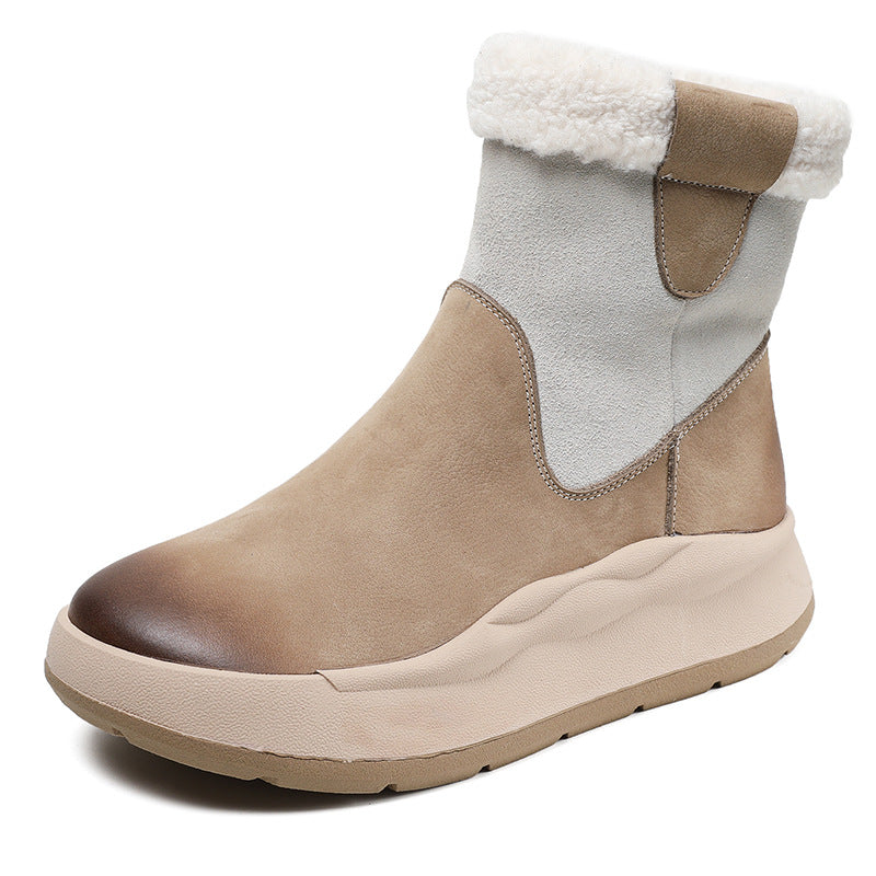 Women Thick- Soled Color Block Warm Fleece Snow Boots