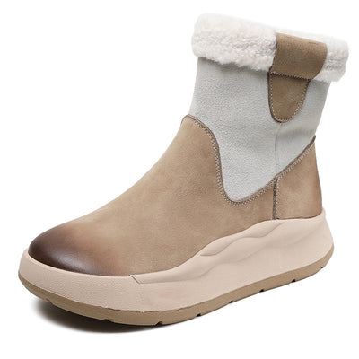 Women Thick- Soled Color Block Warm Fleece Snow Boots