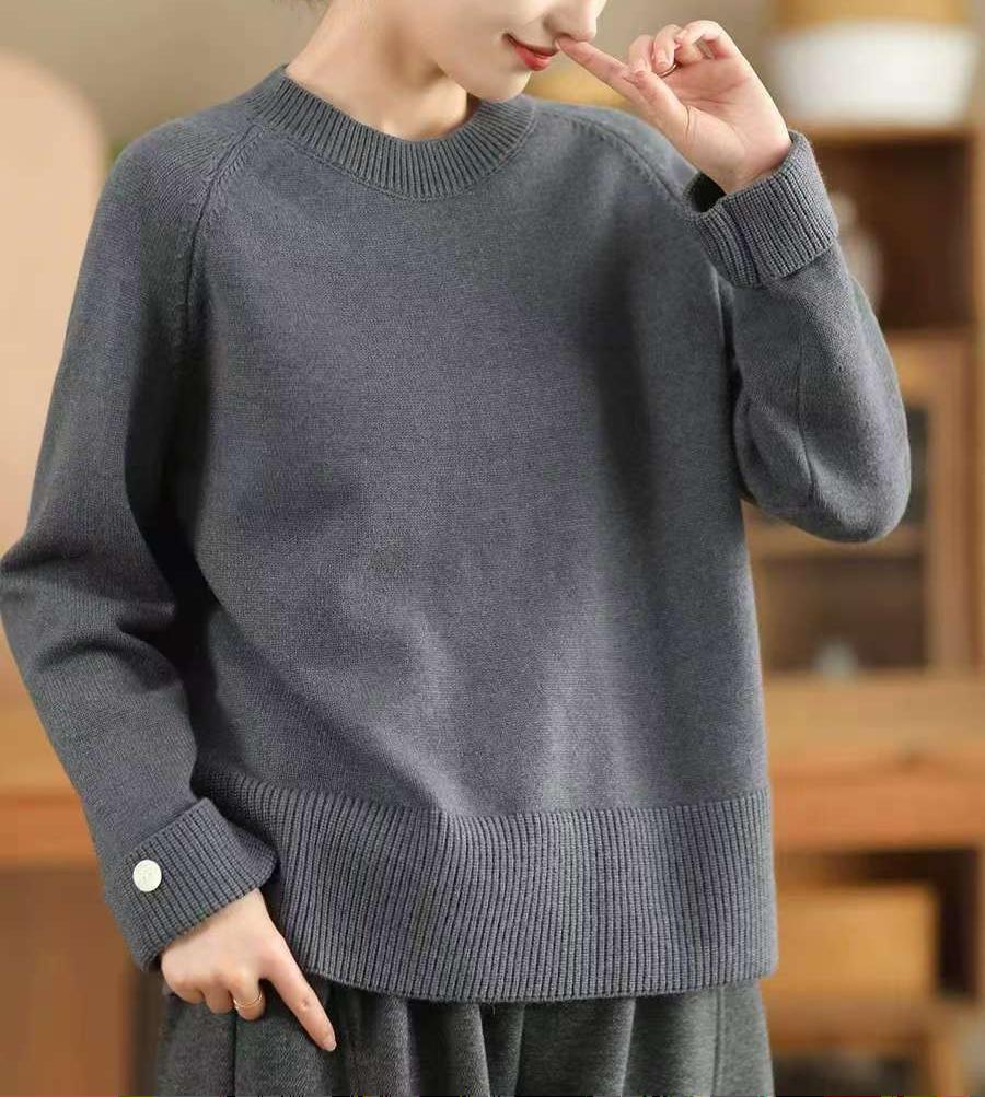 Women Autumn Winter Solid Color Retro Thickened Ribbed Sweater