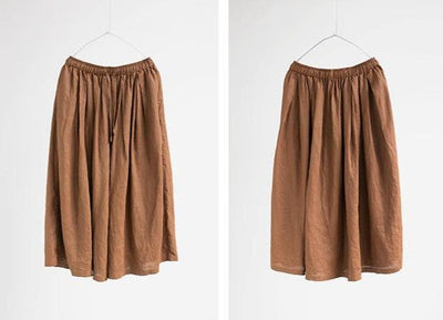 Casual Elastic Waist Brown Linen Midi Skirts