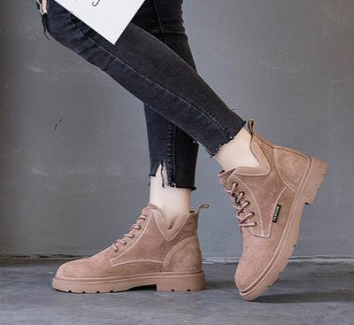 Ladies Low Heel Lace Up Casual Suede Booties