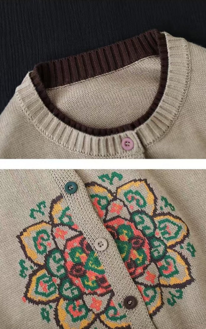 Women Casual Embroidered Knitted Sweater Cardigan