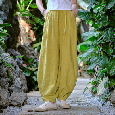 Solid Color Loose Linen Harem Pants for Women