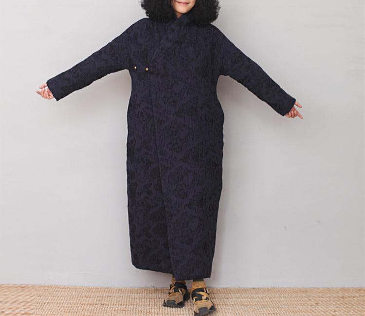 Elegant Blue Jacquard Asymmetrical Cotton Long Robe