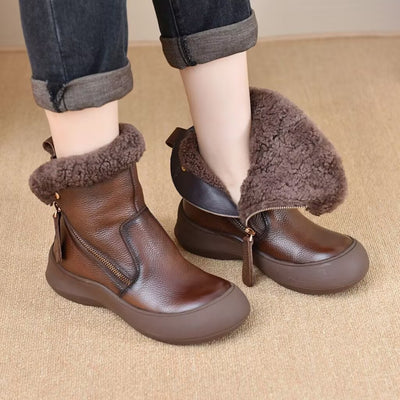 Women Trendy Zipper Shearling Lining Warm Leather Boots