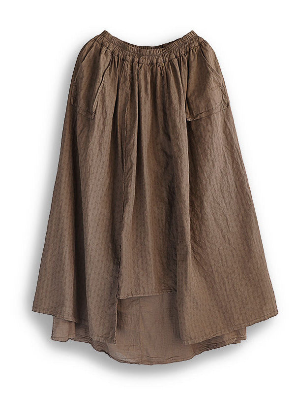 Retro Pockets Jacquard Asymmetric Double- Layer Cotton Skirts