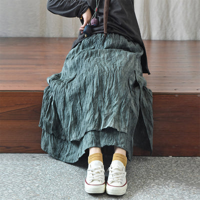 Double Layered Textured Distressed Linen Casual Skirts