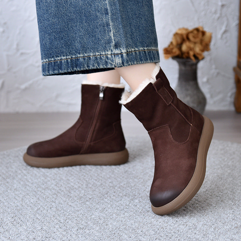 Women Thickened Warm Zipper Fleece Lining Short Boots