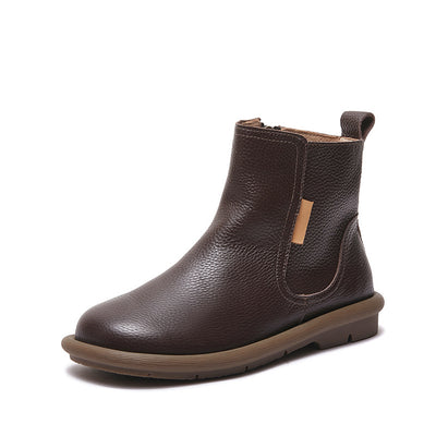 Classic Soft- Soled Side Zipper Brown Ankel Boots