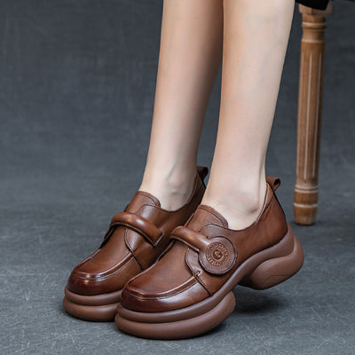 Women Retro Block Heel Handmade Leather Shoes