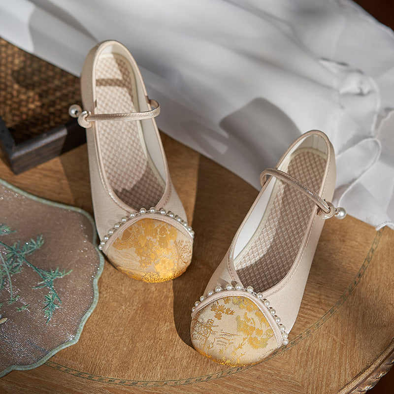 Pearls Embroidered Traditional Cloth Shoes