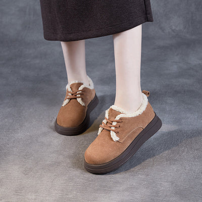 Cozy Genuine Leather Fleece Lining Warm Platform Suede Casual Shoes