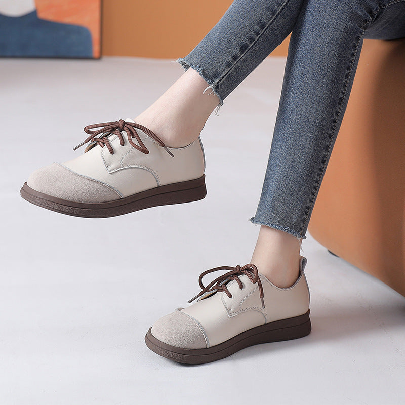 Women Commuting Suede Patchwork Casual Leather Shoes