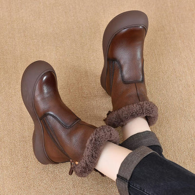 Women Trendy Zipper Shearling Lining Warm Leather Boots