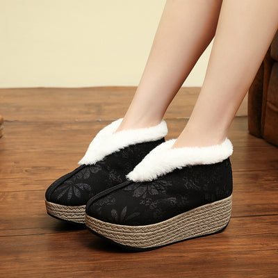 Women Traditional Jacquard Warm Platform Cotton Cloth Shoes