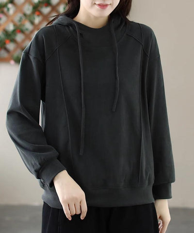 Women Solid Color Hooded Pullover Loose Sweatshirt