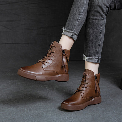 Women Retro Fold-Over Lace Up Martin Boots