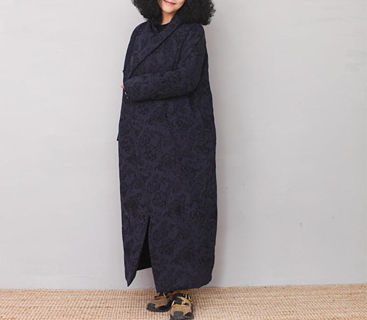 Elegant Blue Jacquard Asymmetrical Cotton Long Robe