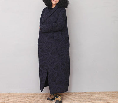 Elegant Blue Jacquard Asymmetrical Cotton Long Robe