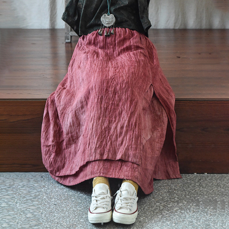 Double Layered Textured Distressed Linen Casual Skirts