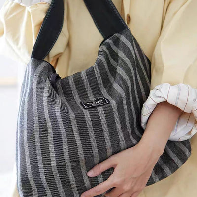 Fashion Striped Zipper Large Capacity Canvas Tote Bag