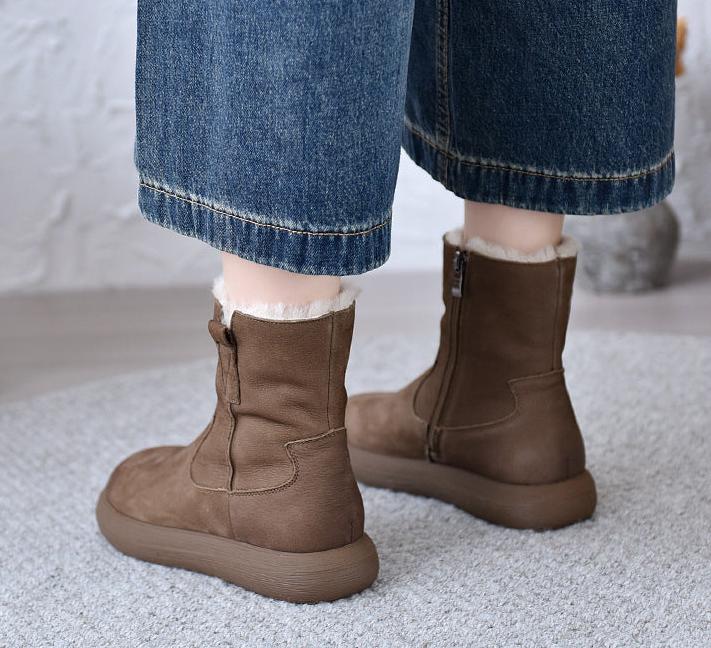 Women Thickened Warm Zipper Fleece Lining Short Boots