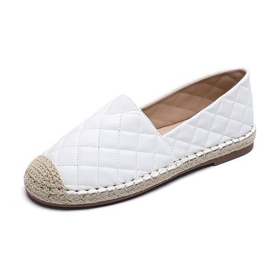 Women Diamond Quilted Braided Leather Flats