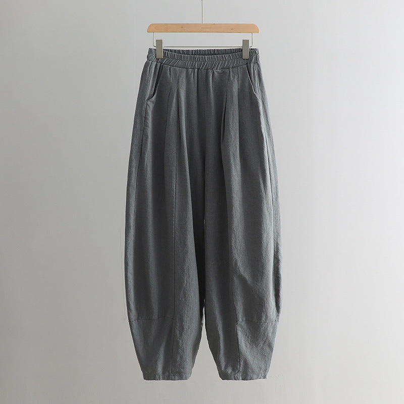 Solid Color Loose Linen Harem Pants for Women