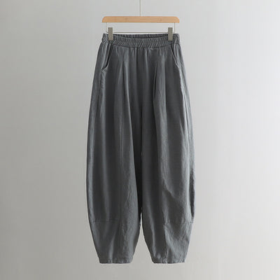 Solid Color Loose Linen Harem Pants for Women