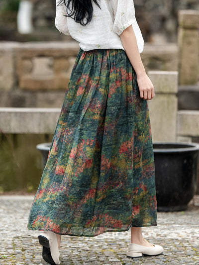 Casual Printed Elastic Waist A- Line Midi Skirts