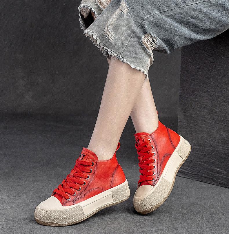 Women Casual Stylish High- Top Leather Casual Shoes